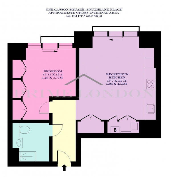 Floor Plan Image for 1 Bedroom Apartment to Rent in One Casson Square, Southbank Place, Waterloo