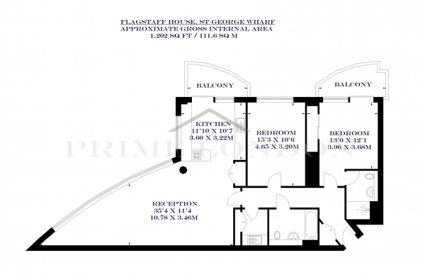 Floor Plan Image for 2 Bedroom Apartment to Rent in Flagstaff House, St George Wharf, Vauxhall