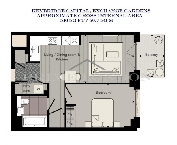 Floor Plan Image for 1 Bedroom Apartment for Sale in Keybridge Capital, Exchange Gardens, Vauxhall