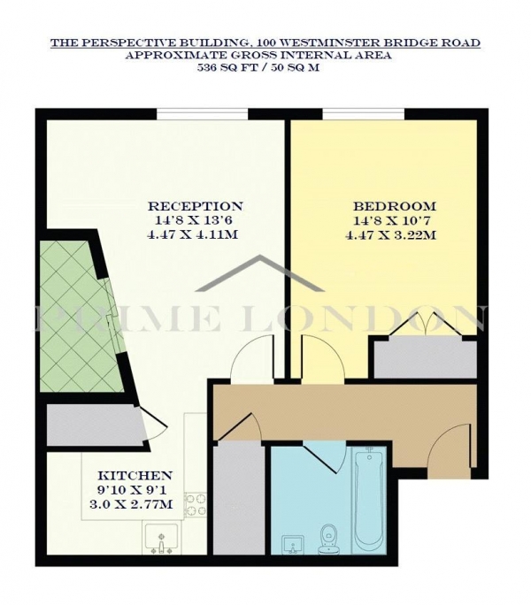 Floor Plan Image for 1 Bedroom Apartment to Rent in The Perspective Building, 100 Westminster Bridge Road, Waterloo