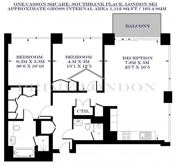 Floor Plan Image for 2 Bedroom Apartment to Rent in One Casson Square, Southbank Place, London