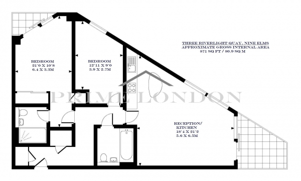 Floor Plan Image for 2 Bedroom Apartment to Rent in Three Riverlight Quay, Nine Elms, London