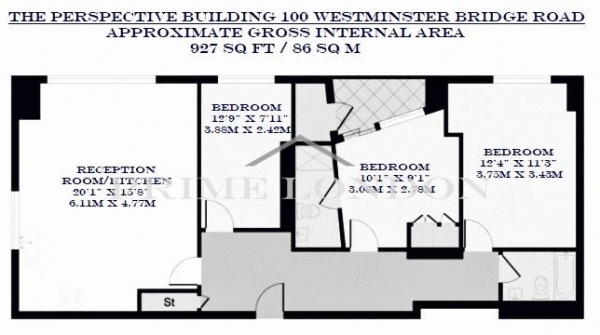 Floor Plan Image for 3 Bedroom Apartment to Rent in The Perspective Building, Waterloo