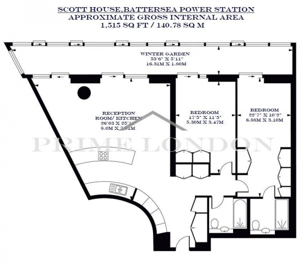 Floor Plan Image for 2 Bedroom Apartment for Sale in Scott House, Battersea Power Station, Nine Elms