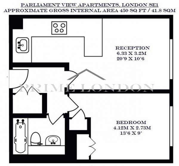 Floor Plan Image for 1 Bedroom Apartment for Sale in Parliament View Apartments, 1 Albert Embankment, London