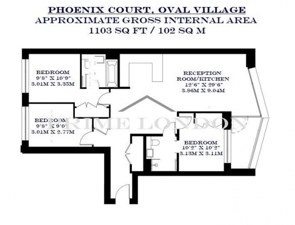 Floor Plan Image for 3 Bedroom Apartment for Sale in Phoenix Court, Kennington Lane, Oval Village