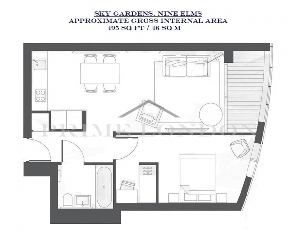 Floor Plan Image for 1 Bedroom Apartment to Rent in Sky Gardens, Nine Elms, London