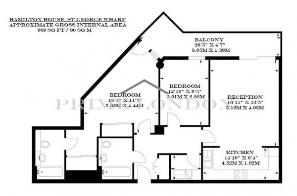 Floor Plan Image for 2 Bedroom Apartment for Sale in Hamilton House, St. George Wharf, Vauxhall