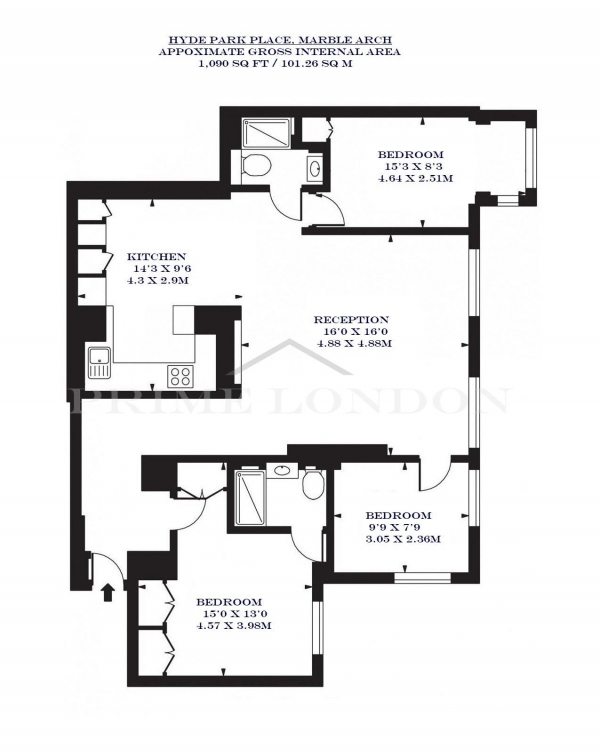 Floor Plan Image for 3 Bedroom Apartment for Sale in 23 Hyde Park Place, Marble Arch, London