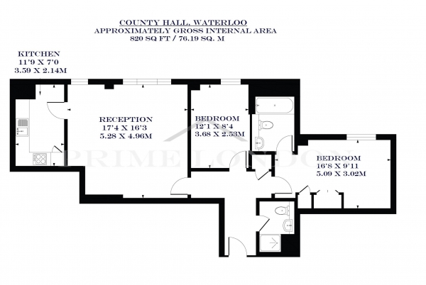 Floor Plan Image for 2 Bedroom Apartment to Rent in East Block, County Hall Apartments, South Bank