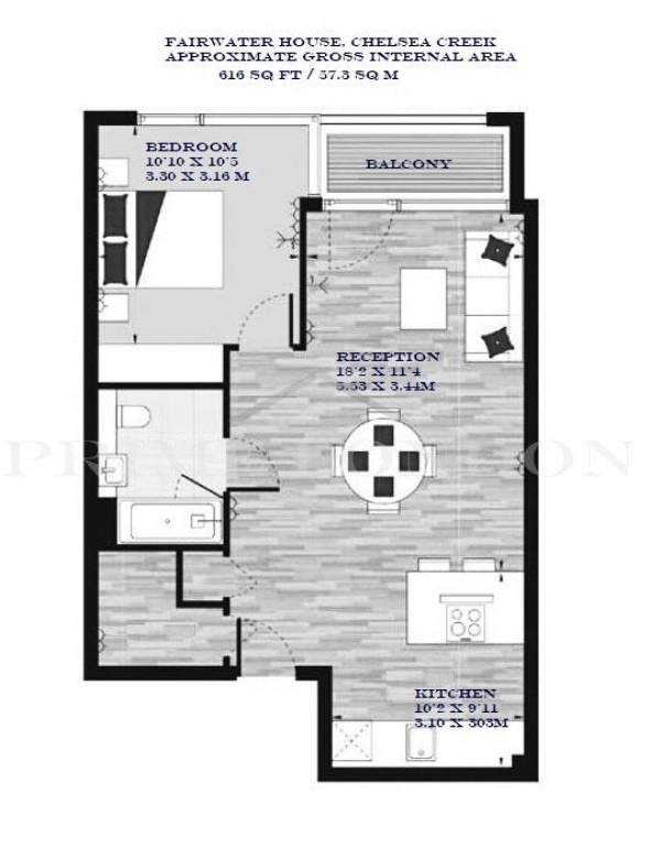 Floor Plan Image for 1 Bedroom Apartment for Sale in Fairwater House, Chelsea Creek, London
