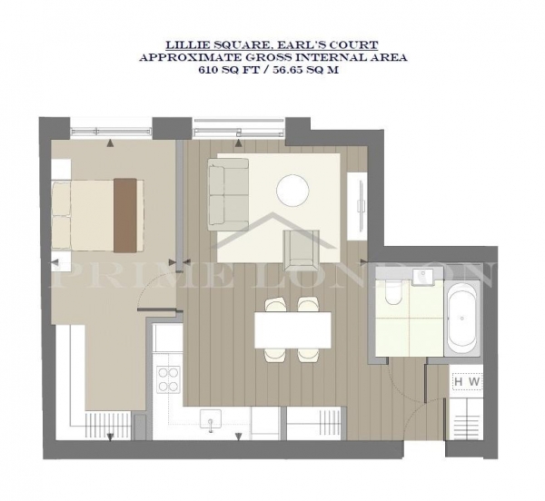 Floor Plan Image for 1 Bedroom Apartment for Sale in Lillie Square, Earl's Court, London