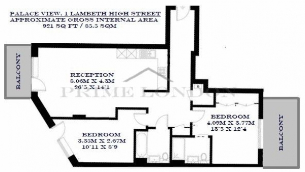 Floor Plan Image for 2 Bedroom Apartment for Sale in Palace View, 1 Lambeth High Street, London