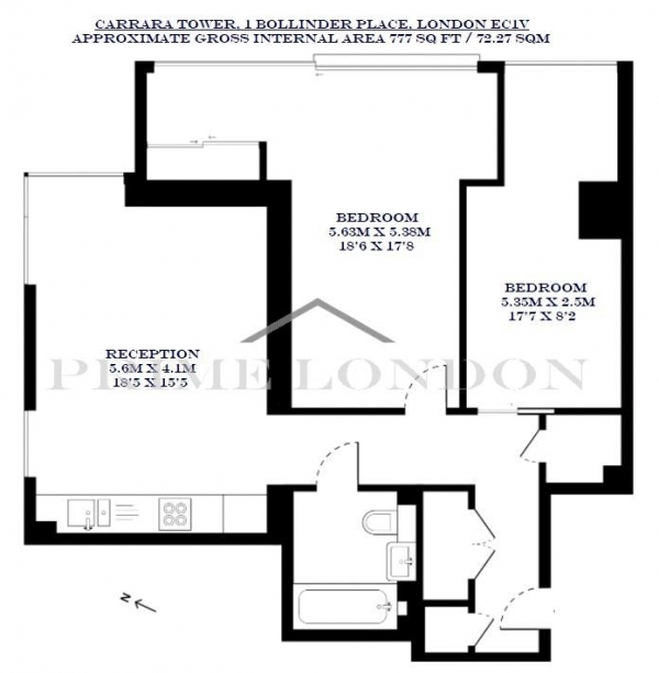 Floor Plan Image for 2 Bedroom Apartment for Sale in Carrara Tower, 250 City Road, London