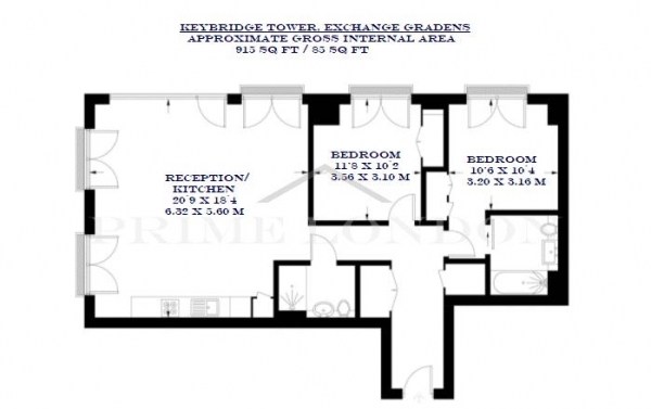 Floor Plan Image for 2 Bedroom Apartment for Sale in Keybridge Tower, 1 Exchange Gardens, Vauxhall