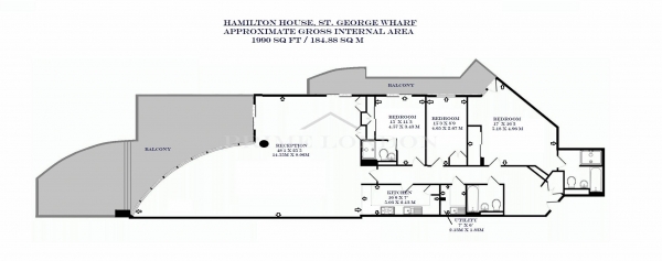 Floor Plan Image for 3 Bedroom Apartment to Rent in Hamilton House, St George Wharf, Vauxhall