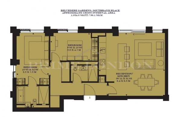 Floor Plan Image for 2 Bedroom Apartment to Rent in Belvedere Gardens, Southbank Place, London