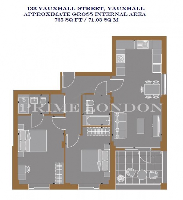 Floor Plan Image for 2 Bedroom Apartment to Rent in 133 Vauxhall Street, Vauxhall, London