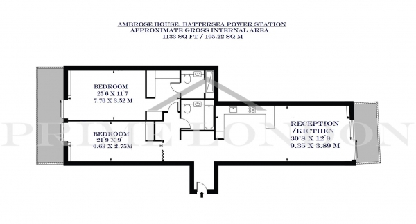 Floor Plan for 2 Bedroom Apartment to Rent in Ambrose House, Battersea Power Station, London, Circus Road West, SW11, 8EL - £1400  pw | £6067 pcm