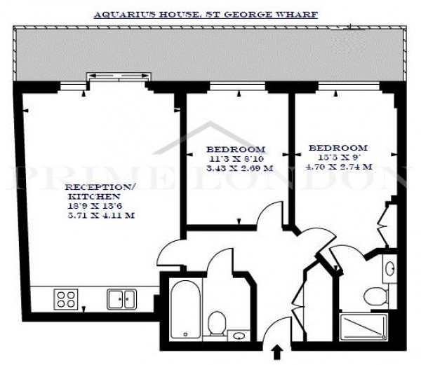 Floor Plan Image for 2 Bedroom Apartment to Rent in Aquarius House, St George Wharf, Vauxhall