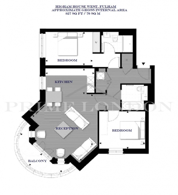 Floor Plan Image for 2 Bedroom Apartment for Sale in Higham House West, Fulham, London