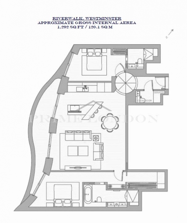 Floor Plan Image for 2 Bedroom Apartment to Rent in Riverwalk, 161 Millbank, Westminster