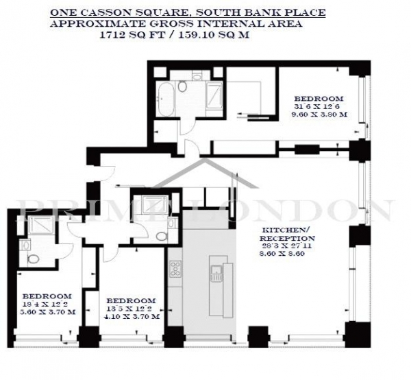 Floor Plan Image for 3 Bedroom Apartment to Rent in One Casson Square, Southbank Place, London