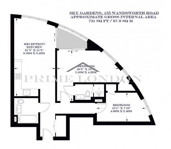 Floor Plan Image for 2 Bedroom Apartment to Rent in Sky Gardens, 155 Wandsworth Road, Nine Elms