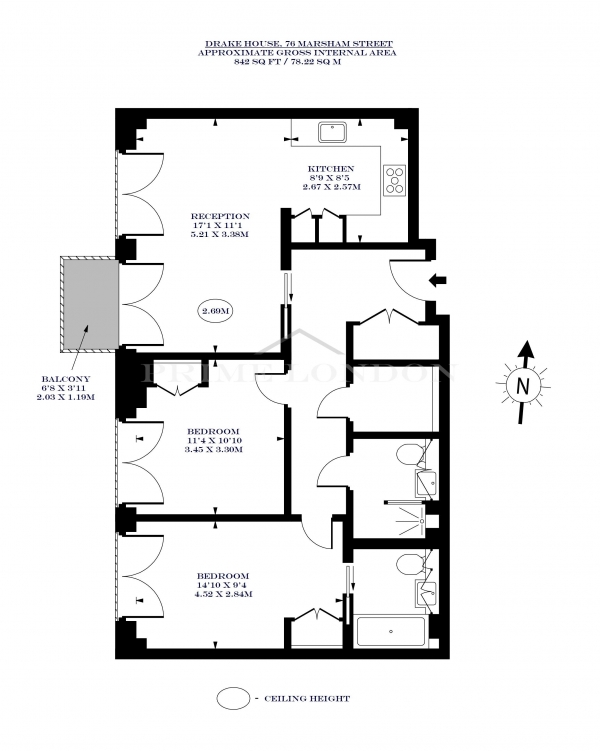 Floor Plan Image for 2 Bedroom Apartment for Sale in Drake House, 76 Marsham Street, Westminster