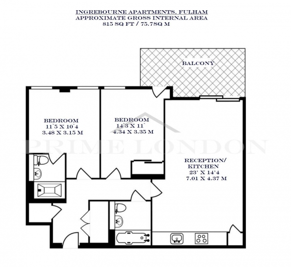 Floor Plan Image for 2 Bedroom Apartment for Sale in Ingrebourne Apartments, Fulham Riverside, London