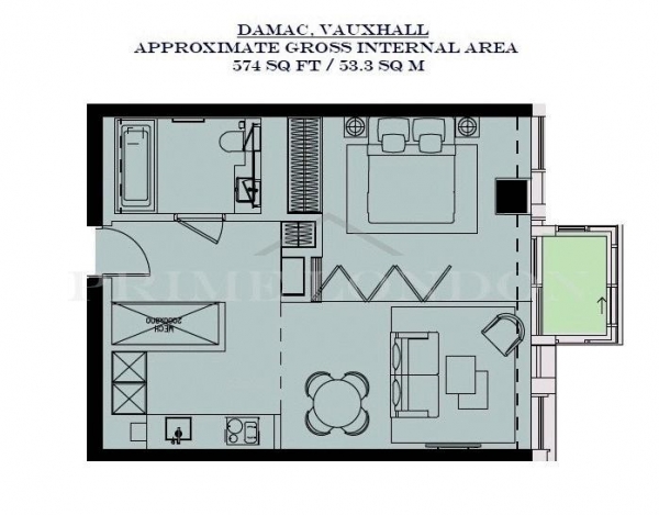 Floor Plan Image for 1 Bedroom Apartment for Sale in Damac Tower, Nine Elms, London