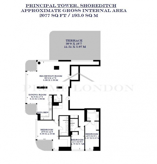 Floor Plan Image for 3 Bedroom Penthouse for Sale in Principal Tower, Shoreditch, London