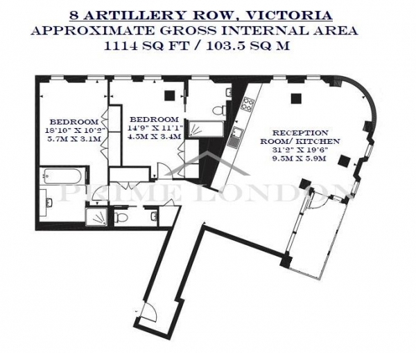 Floor Plan Image for 2 Bedroom Apartment to Rent in 8 Artillery Row, Victoria, London