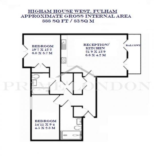 Floor Plan Image for 2 Bedroom Apartment for Sale in Higham House East, Fulham, London