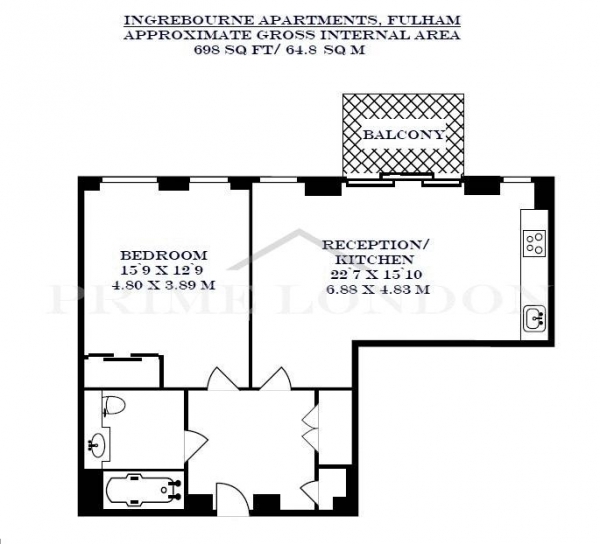 Floor Plan Image for 1 Bedroom Apartment for Sale in Ingrebourne Apartments, Fulham Riverside, London