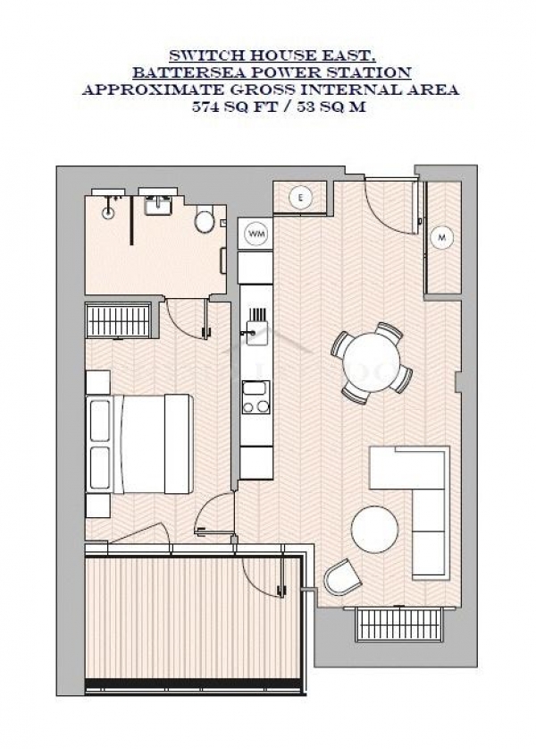 Floor Plan Image for 1 Bedroom Apartment to Rent in Switch House East, Battersea Power Station, London