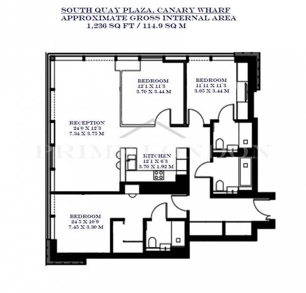 Floor Plan Image for 3 Bedroom Apartment for Sale in South Quay Plaza, Canary Wharf, London