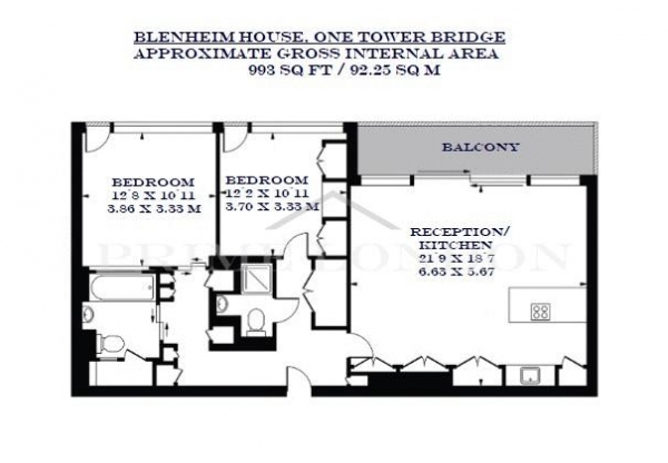 Floor Plan Image for 2 Bedroom Apartment to Rent in Blenheim House, One Tower Bridge, London