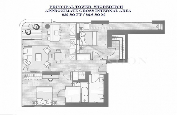 Floor Plan Image for 2 Bedroom Apartment for Sale in Principal Tower, Shoreditch, London