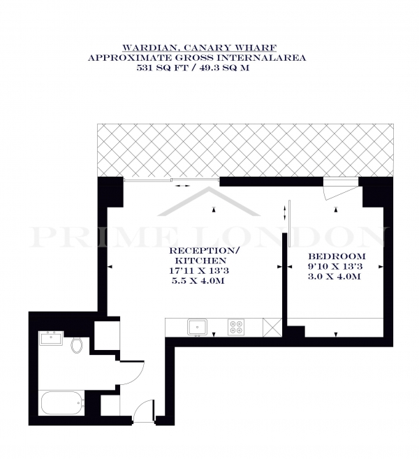 Floor Plan Image for 1 Bedroom Apartment to Rent in Bagshaw Building, Wardian, Canary Wharf