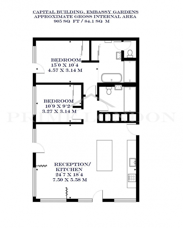 Floor Plan Image for 2 Bedroom Apartment for Sale in Capital Building, Embassy Gardens, Nine Elms