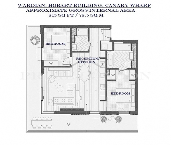 Floor Plan Image for 2 Bedroom Apartment for Sale in Hobart Building, Wardian, Canary Wharf