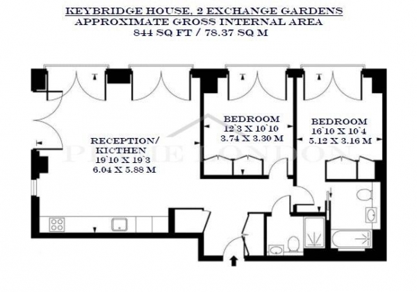 Floor Plan Image for 2 Bedroom Apartment to Rent in Keybridge House, 2 Exchange Gardens, Vauxhall