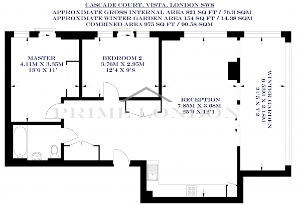 Floor Plan Image for 2 Bedroom Apartment to Rent in Cascade Court, Vista Chelsea Bridge Wharf, London