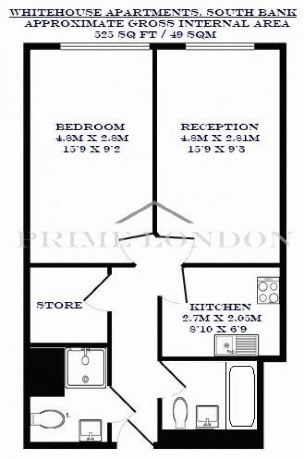 Floor Plan Image for 1 Bedroom Apartment for Sale in The Whitehouse Apartments, 9 Belvedere Road, South Bank