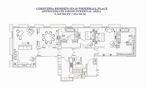 Floor Plan Image for 2 Bedroom Apartment for Sale in Corinthia Residences, Whitehall, London