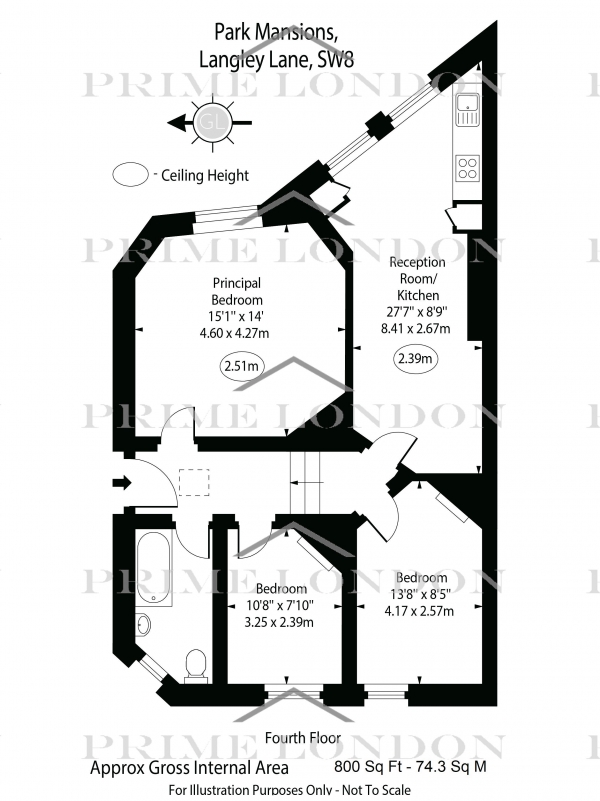 Floor Plan Image for 3 Bedroom Apartment to Rent in Park Mansions, Vauxhall, London