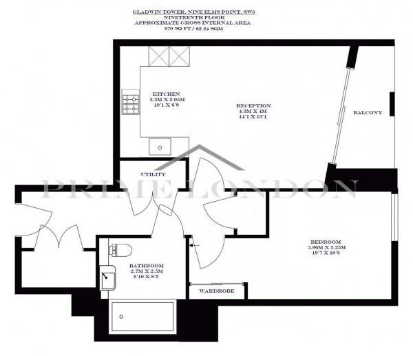 Floor Plan Image for 1 Bedroom Apartment for Sale in Gladwin Tower, Nine Elms Point, London