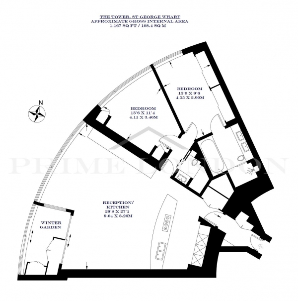 Floor Plan Image for 2 Bedroom Apartment for Sale in The Tower, One St George Wharf, Vauxhall