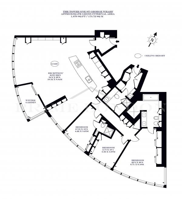 Floor Plan Image for 3 Bedroom Apartment for Sale in The Tower, One St George Wharf, Vauxhall